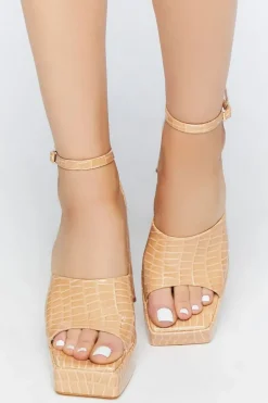 Faux Croc Platform Flare Heels