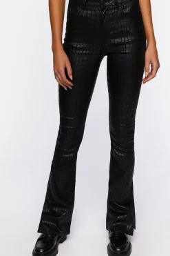 Faux Croc Split-Hem Jeans