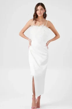 Faux Feather Cami Maxi Dress
