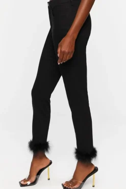 Faux Feather-Hem Jeans