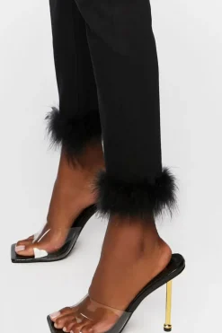Faux Feather-Hem Jeans