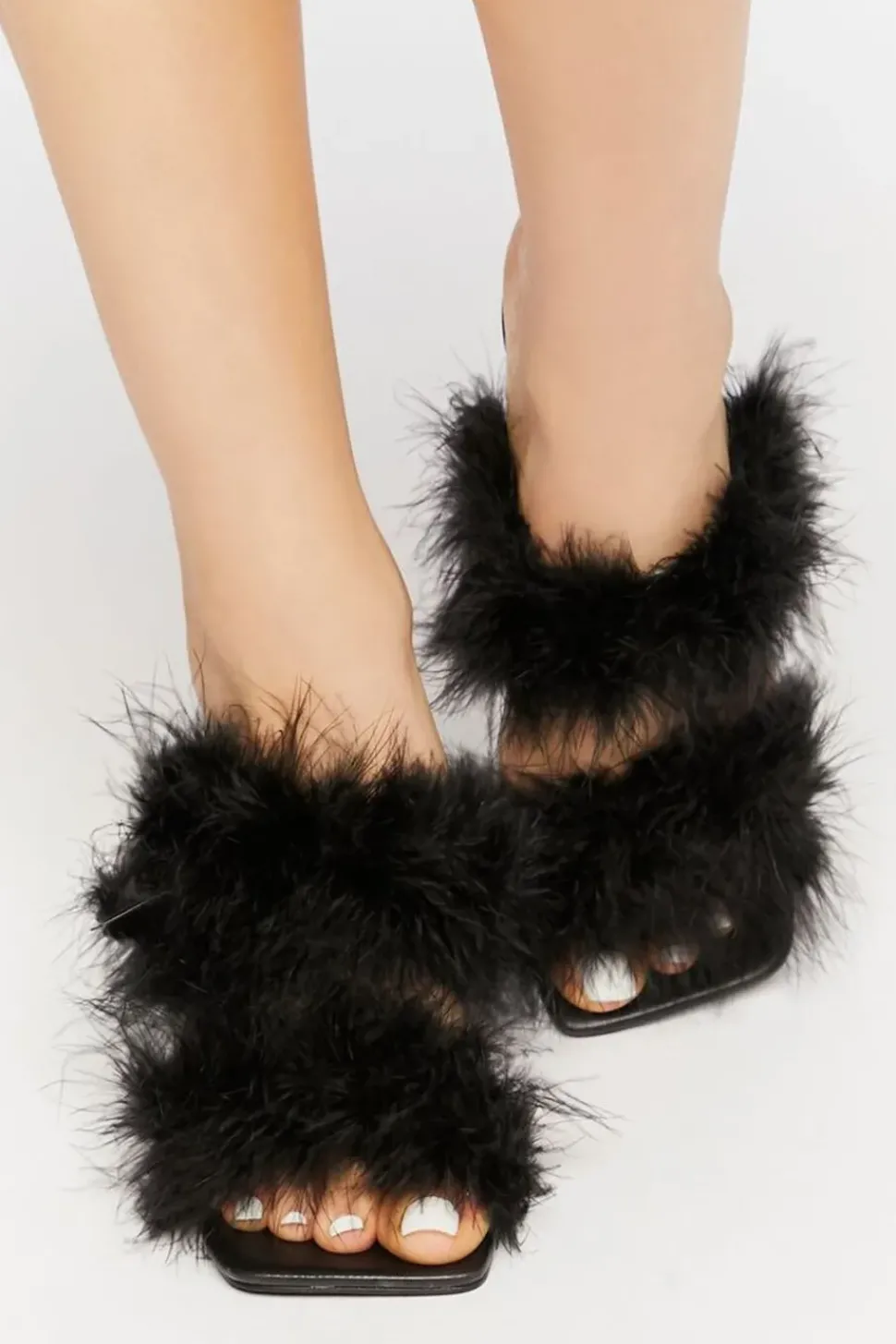 Faux Feather Open-Toe Heels