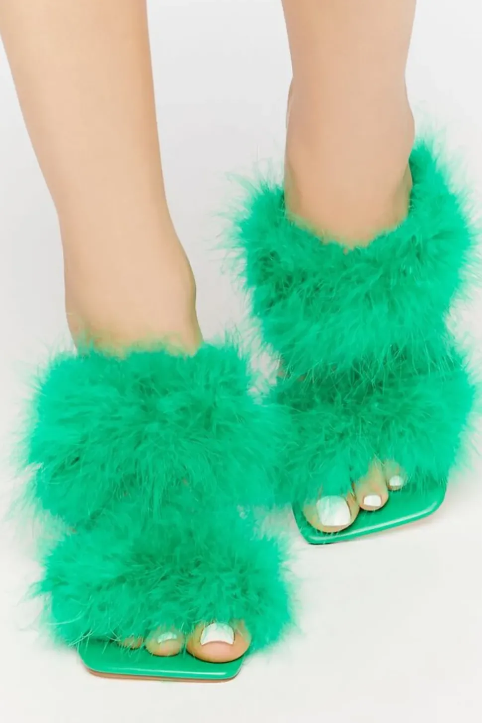Faux Feather Open-Toe Heels