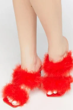 Faux Feather Square-Toe Heels