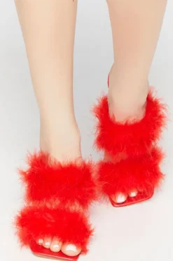 Faux Feather Square-Toe Heels