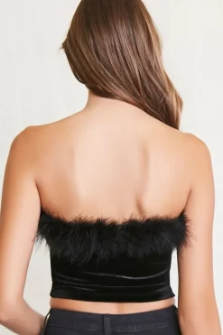 Faux Feather-Trim Tube Top