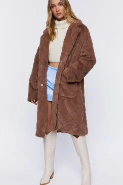 Faux Fur Chevron Duster Coat
