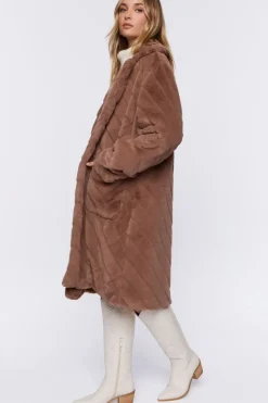 Faux Fur Chevron Duster Coat