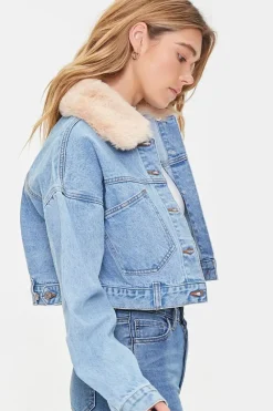 Faux Fur Collar Denim Jacket
