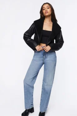 Faux Fur-Collar Moto Jacket