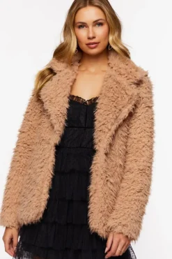 Faux Fur Notched Open-Front Coat