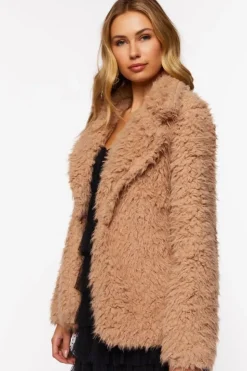 Faux Fur Notched Open-Front Coat