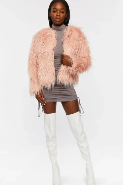 Faux Fur Open-Front Coat