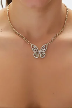 Faux Gem Butterfly Pendant Necklace