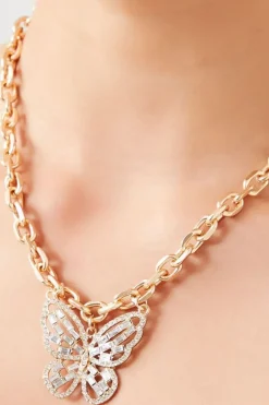 Faux Gem Butterfly Pendant Necklace