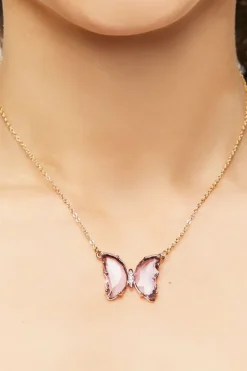 Faux Gem Butterfly Pendant Necklace