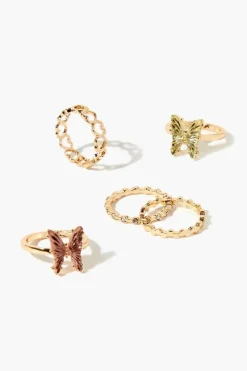 Faux Gem Butterfly Ring Set