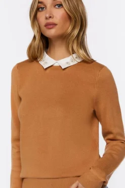 Faux Gem-Collar Sweater