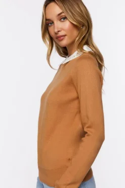 Faux Gem-Collar Sweater