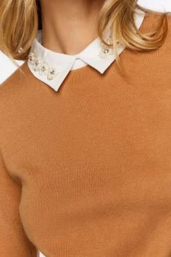 Faux Gem-Collar Sweater