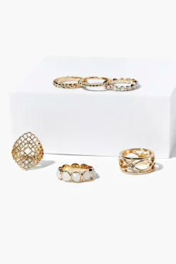 Faux Gem Cutout Ring Set