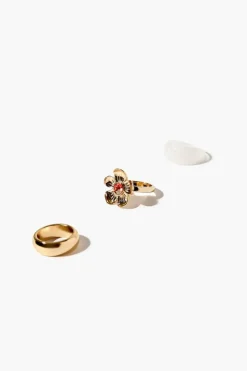 Faux Gem Flower Ring Set