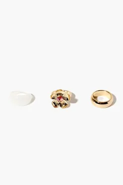Faux Gem Flower Ring Set