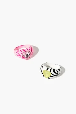 Faux Gem Heart Cocktail Ring Set