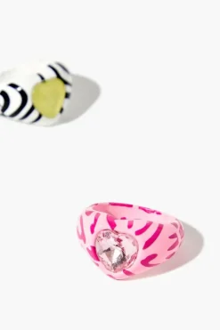 Faux Gem Heart Cocktail Ring Set