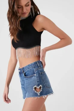 Faux Gem Heart Denim Shorts