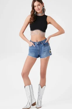 Faux Gem Heart Denim Shorts