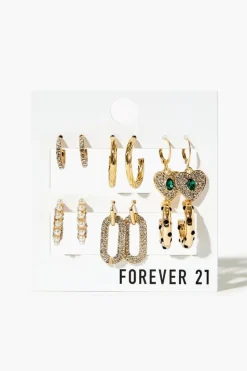 Faux Gem Heart Earring Set