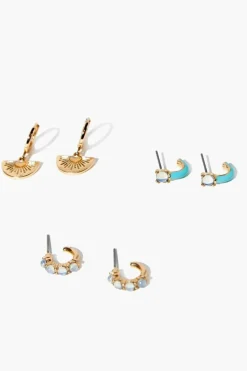 Faux Gem Hoop Earring Set