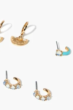 Faux Gem Hoop Earring Set