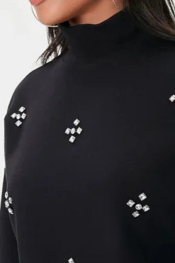 Faux Gem Mock Neck Pullover