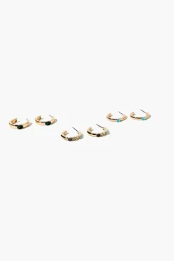 Faux Gem Open-End Hoop Earring Set