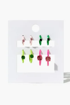 Faux Gem Open-End Hoop Earring Set
