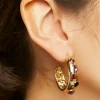 Faux Gem Open-End Hoop Earrings