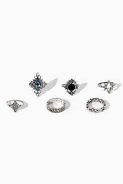 Faux Gem Ornate Ring Set