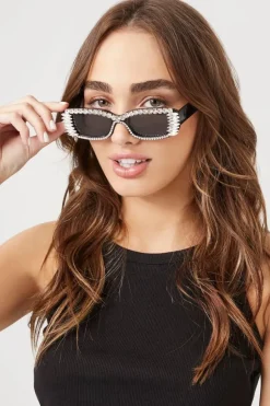 Faux Gem Rectangular Sunglasses