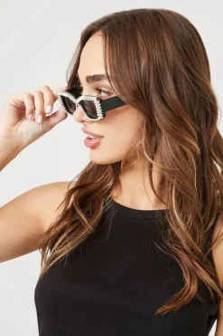 Faux Gem Rectangular Sunglasses