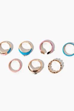 Faux Gem & Rhinestone Enamel Ring Set
