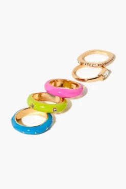 Faux Gem & Rhinestone Enamel Ring Set