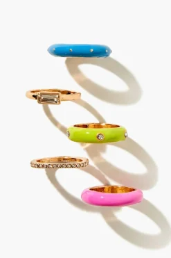 Faux Gem & Rhinestone Enamel Ring Set