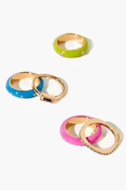 Faux Gem & Rhinestone Enamel Ring Set