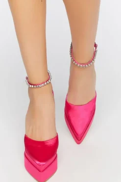Faux Gem Satin Platform Heels