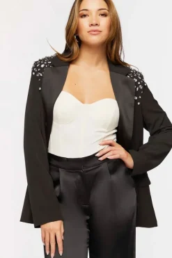 Faux Gem Shoulder Blazer