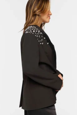 Faux Gem Shoulder Blazer