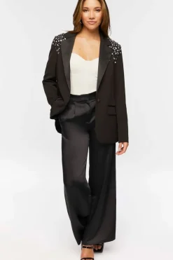 Faux Gem Shoulder Blazer
