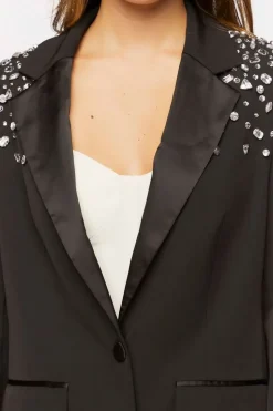 Faux Gem Shoulder Blazer